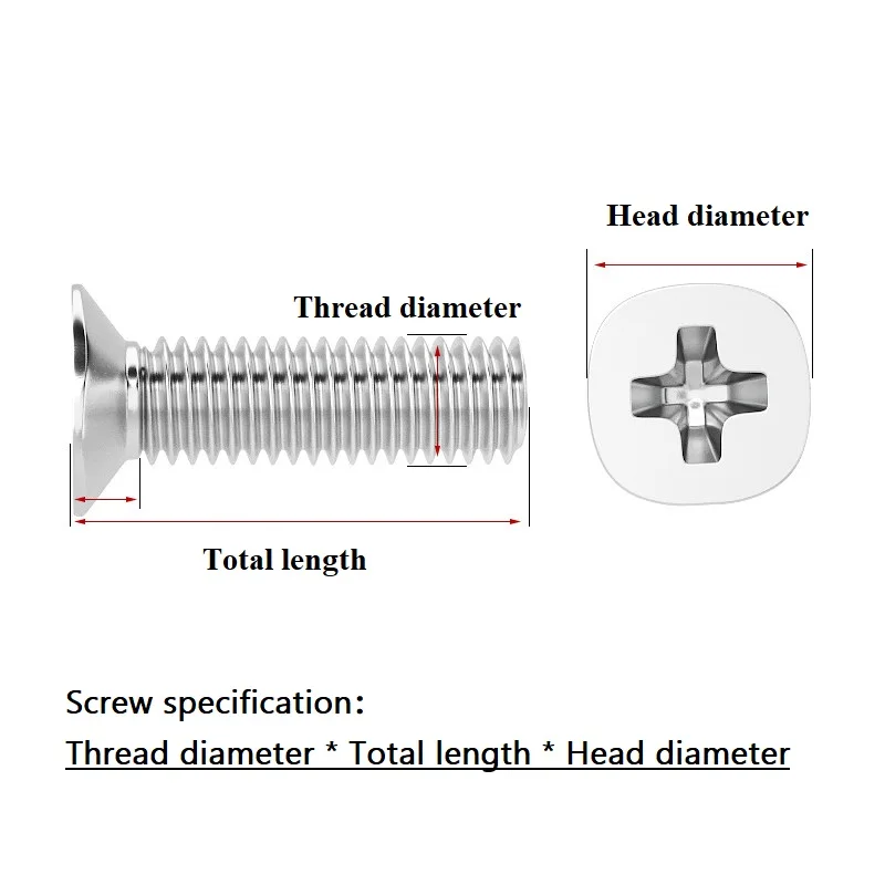 Small Head Screw 304 Stainless Steel M4 Cross Flat Countersunk Head Cross Screws