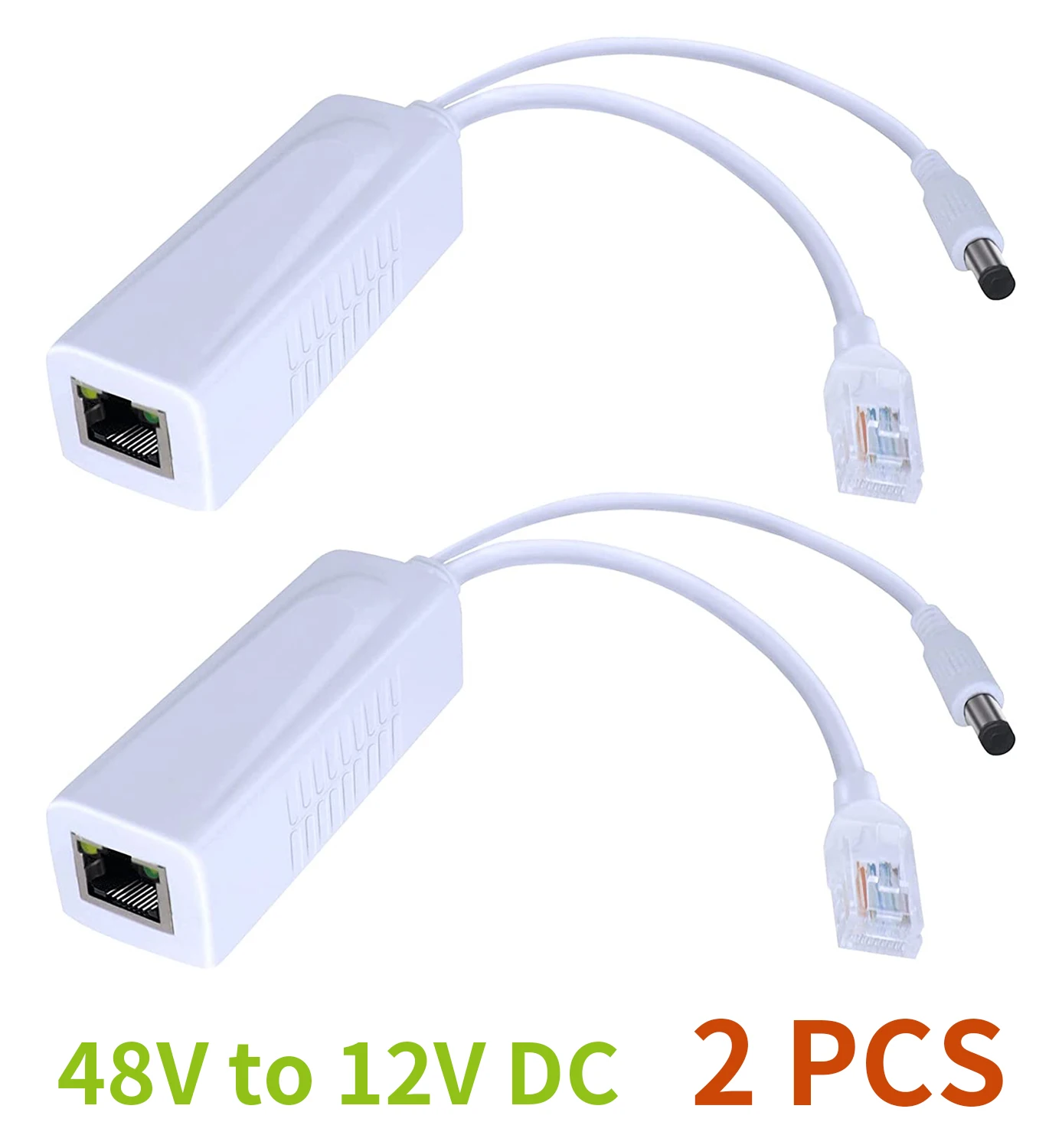 Adaptador Gigabit PoE Splitter Injector, saída 12V 2A, 5,5x2,1mm DC, IEEE 802.3AF/at, adequado para câmeras IP, ect,2 pcs