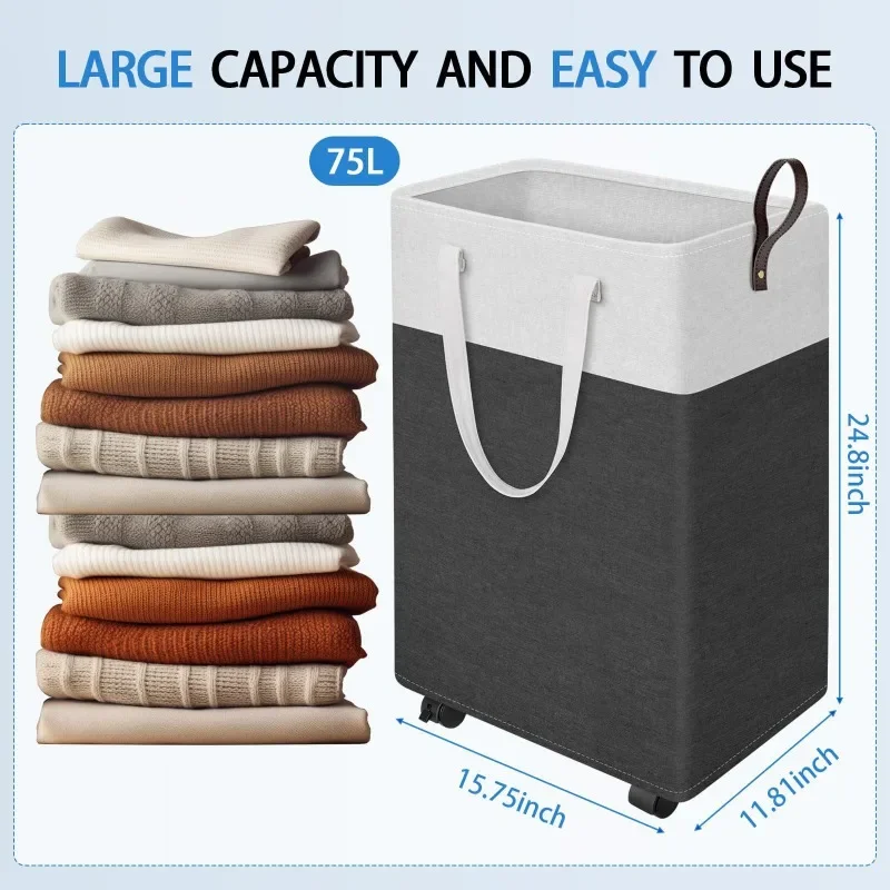 Waterproof Collapsible Pulley Laundry Basket with Handle