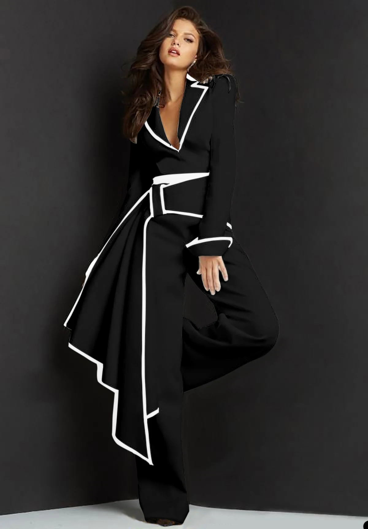 Red Carpet Fashion Women Pants Suits Jumpsuits Color Matching White Black Wedding Blazer Sets Prom Evening Party Wear