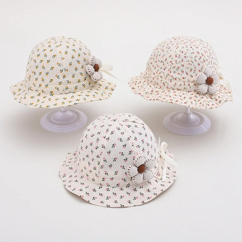 

Cute Baby Basin Cap Flower Printing Girl Fisherman Hat 1-3Year Children Outdoor Sun Protection Bucket Caps Kids Summer Sun Hats