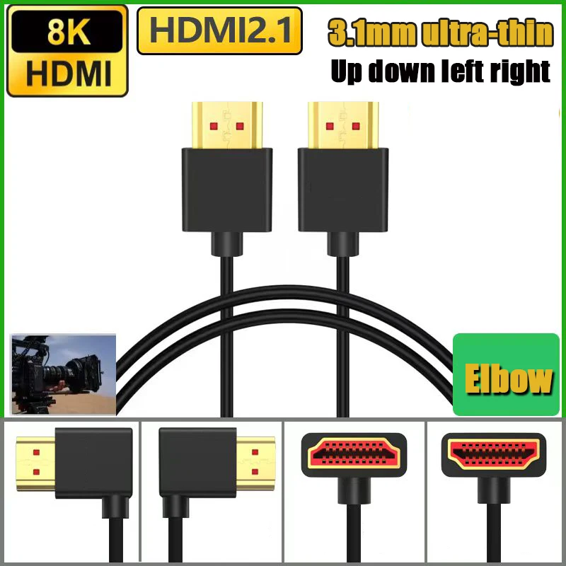 Ultra Thin HDMI Cables Flexible Soft 8K 4K HDMI to HDMI Cable Cord 8K 60Hz 48Gbps for TV/HDTV/PS5/Blu-ray/PC Monitor/Projector