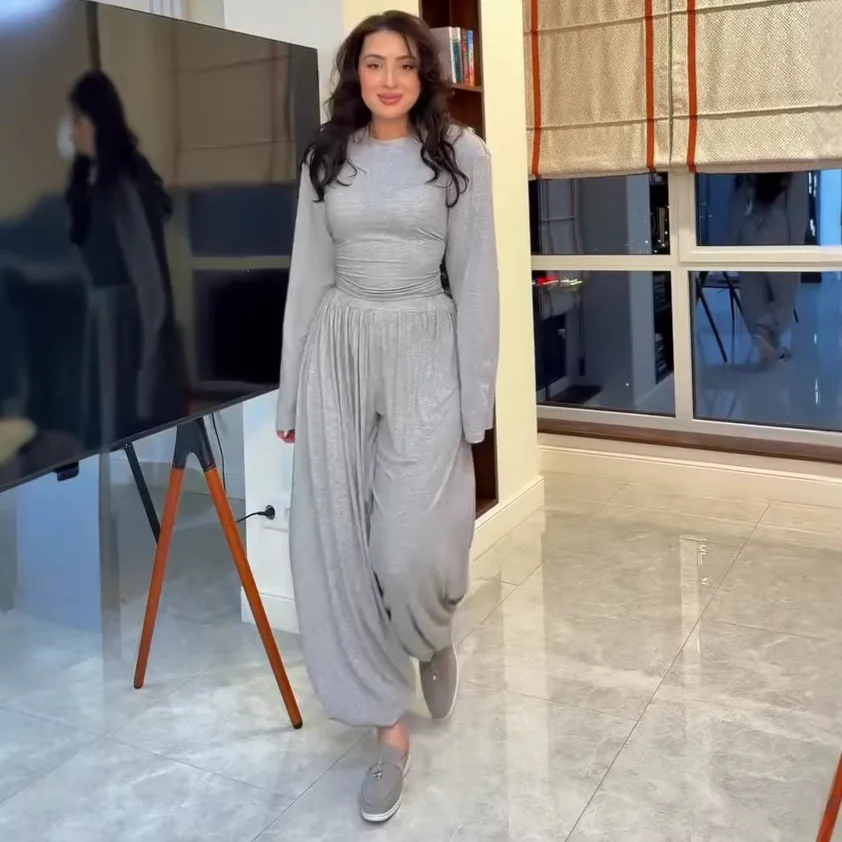 2026 New Crew Neck Casual Simple Cool Top Women's Wide Leg Pants Set