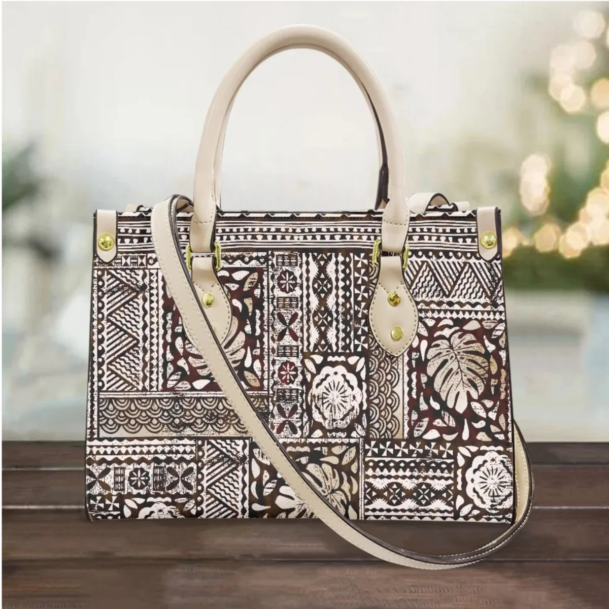 Tas kurir desain mewah Tribal tradisional Polynesian tas koin Clutch pegangan atas kasual kulit PU Retro tas tangan modis