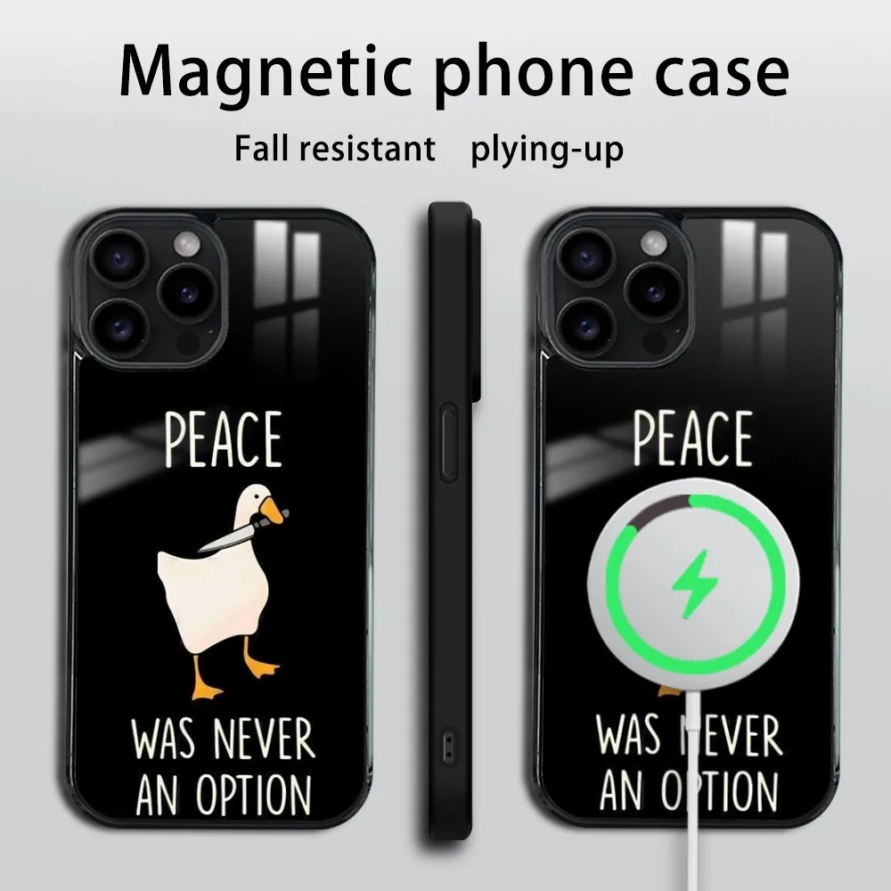 New Fun Duck Goose Phone Case For iPhone 16 15 14 13 12 11 Pro Max Plus Mini Magsafe Mirror Wireless Magnetic Cover