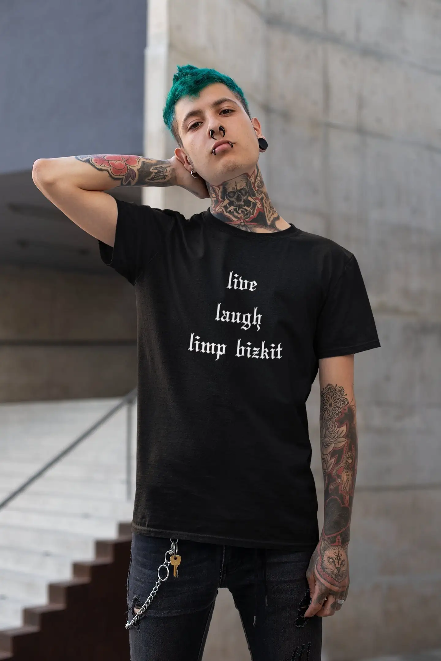 Live Laugh Limp Bizkit Graphic Tee Nu Metal Fred Durst Slogan T-Shirt