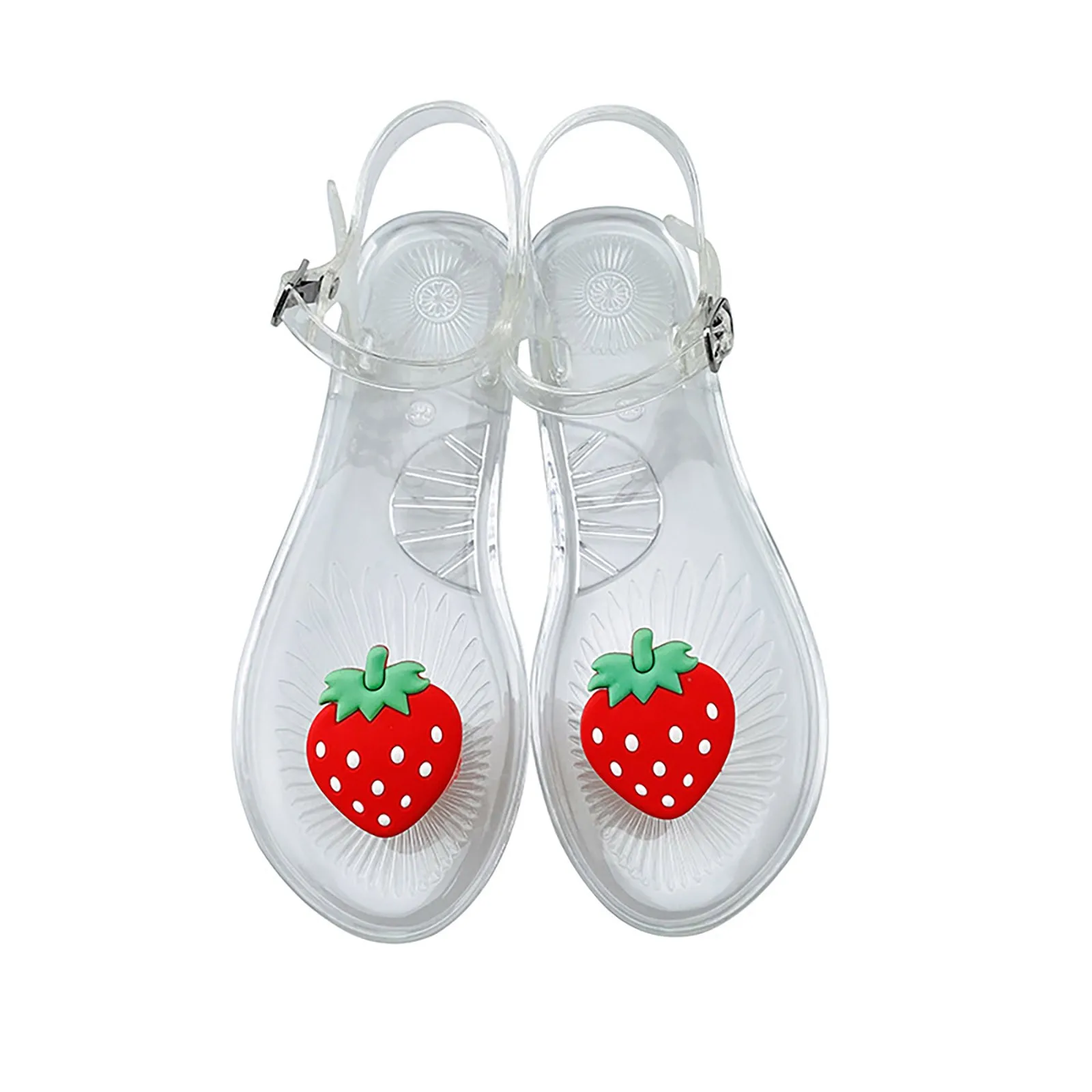 Women Fruit Jelly Sandals PU Flat Flip-flop Sandal Ladies 2024 Summer Outdoor Fashion Non-slip Buckle Strap Beach Shoes Slides