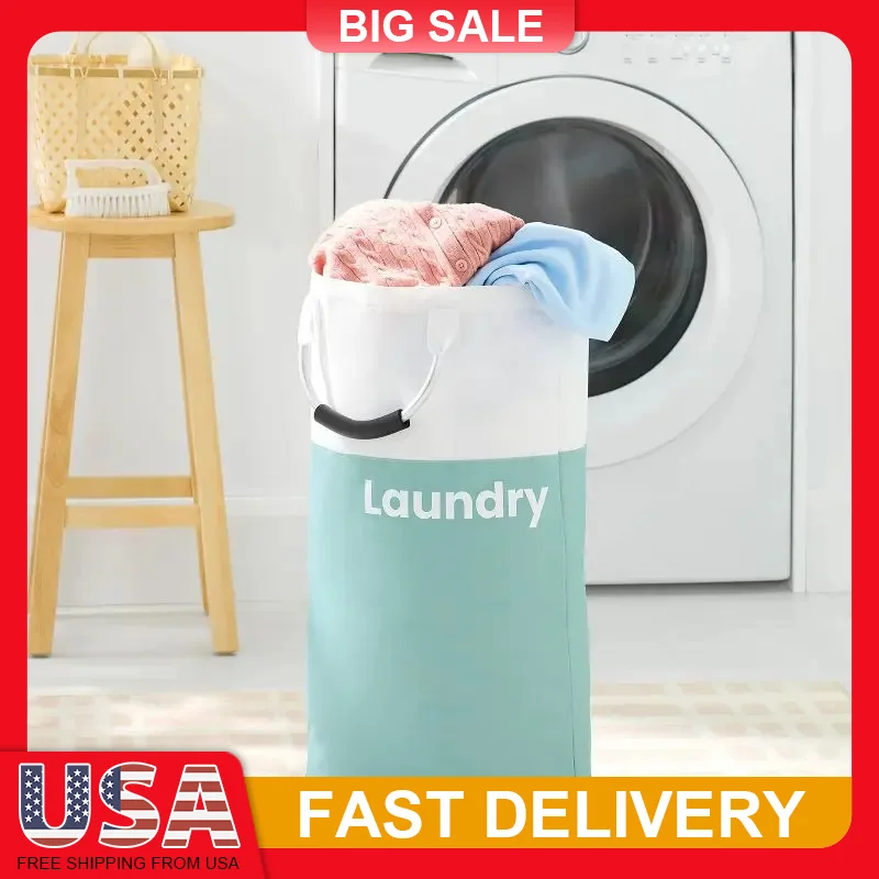 

Laundry Hamper Collapsible Storage Bin Blue Structured Clothes Basket with Handles for Bedroom Bathroom Dorm Organization