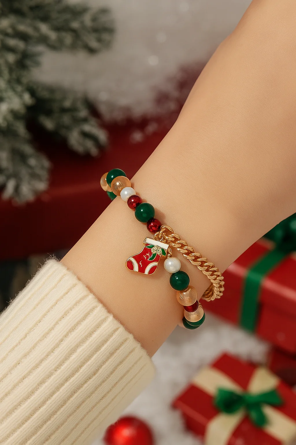 سوار ساحر مطرز لعيد الميلاد للنساء، هدية مجوهرات على شكل شجرة سانتا ندفة الثلج، 18 أنماط، أزياء احتفالية بهيجة