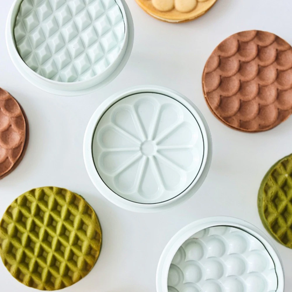 3 Stück Waffel Aus stecher Keksform Wellpappe Blumenmuster runde Form 3d Hand druck DIY Fondant Kuchen Backwerk zeuge