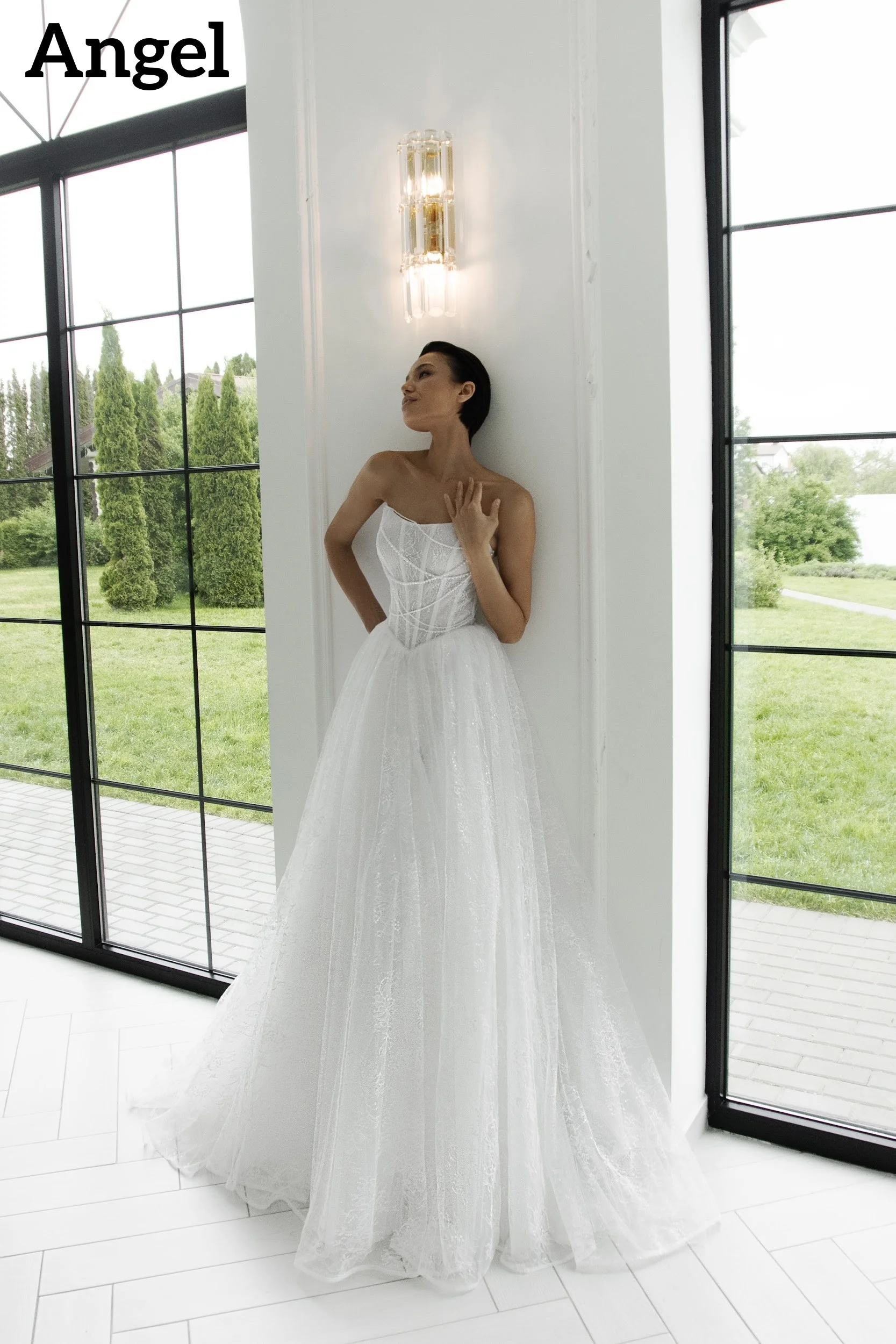 ANGEL Luxury Sparkle Wedding Dresses 2026 Strapless Lace Bride Dress With Train Ivory Bridal Gowns Vestidos De Novia Customized