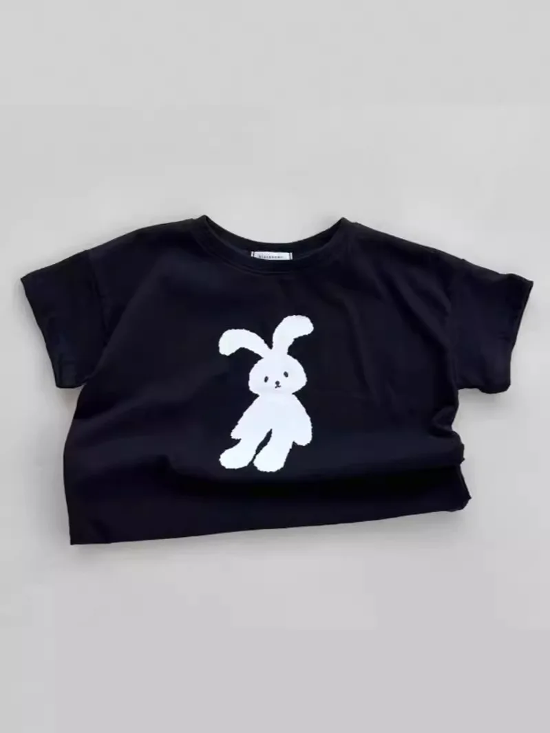 2024 Summer New Baby Short Sleeve T Shirts Cotton Infant Boy Girl Cute Rabbit Print Tees Toddler Casual Versatile Cartoon Tops