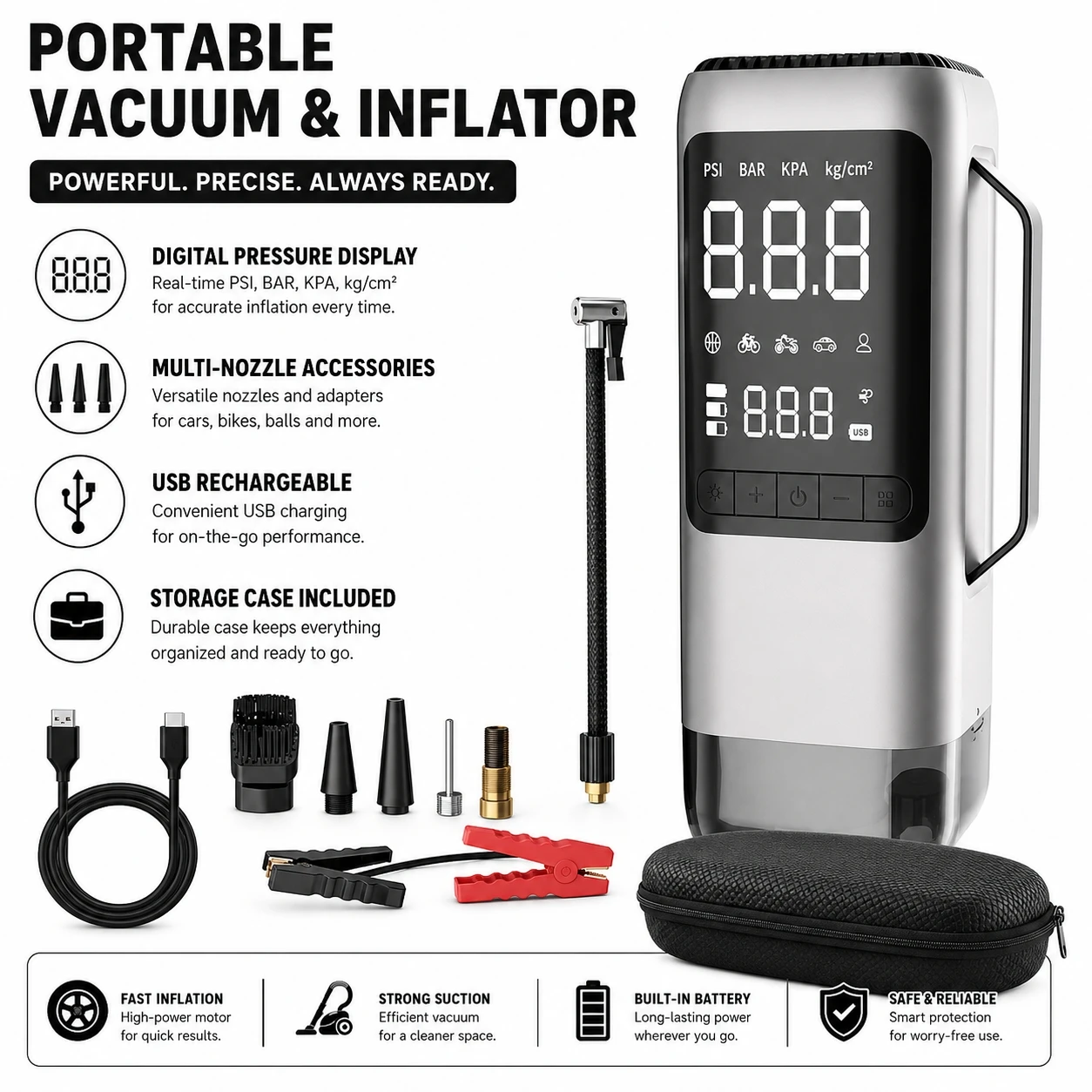 

2500A 3-in-1 Car Jump Starter Air Compressor Vacuum Cleaner Portable Car Emergency Power Supply