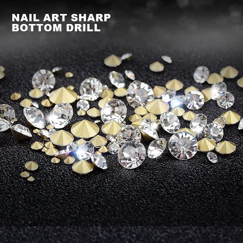 Strass brillants importés à dos pointu, cône de cristal tchèque, verre arrière rond plaqué, matériel de production pour Nail Art, bricolage, 5/10 pièces