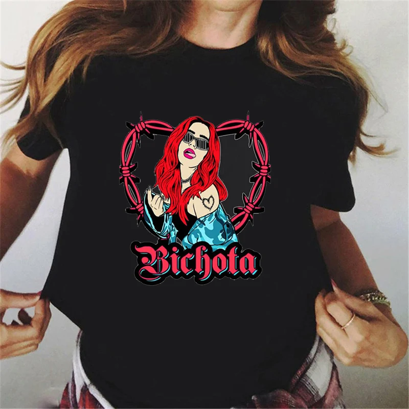 2023 Fashion Women's t-shirt Rapper Karol G Bichota Graphic Print black t-shirt Fenme girls Clothes Harajuku 90s Girls' t-shirt