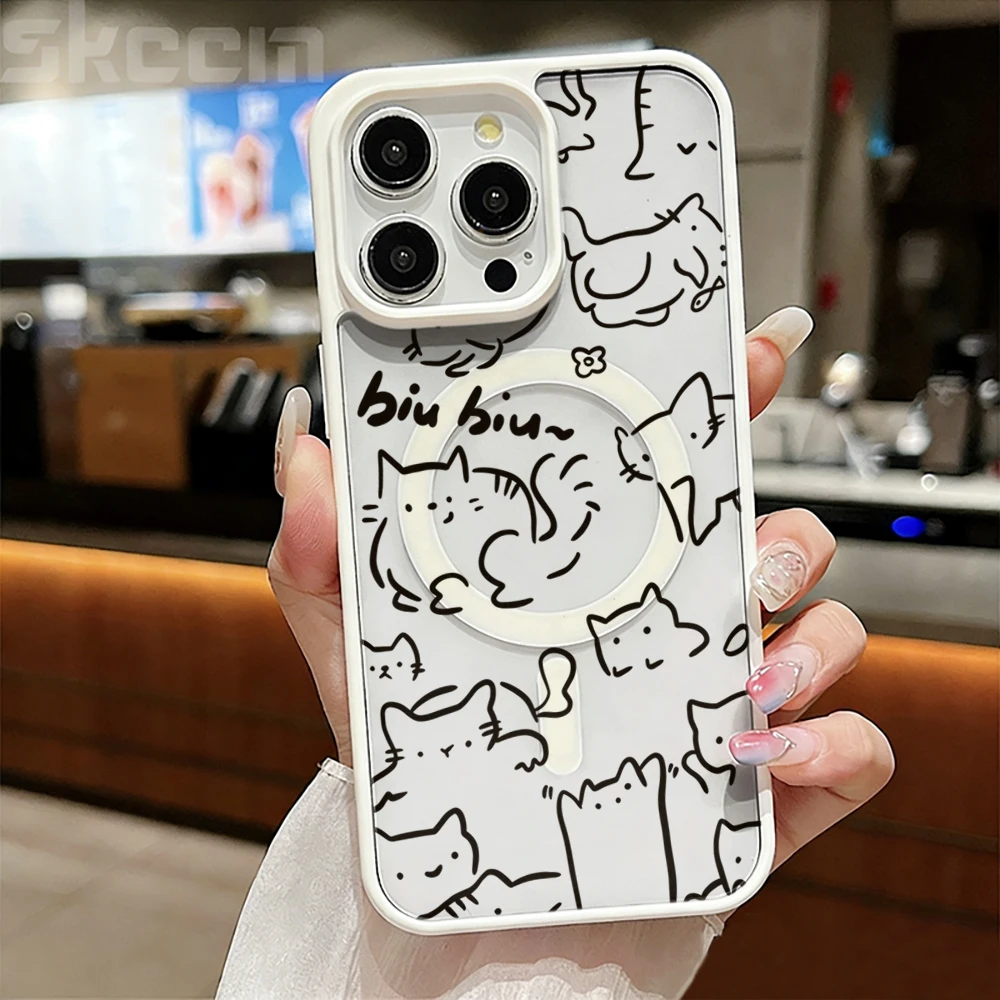 Niedliche Katzen-Schutzhülle für Magsafe iPhone 15 16 Pro Max 17 16 14 11 13 12 Pro Max Plus Hüllen Magnetisches Kabelloses Laden Coque – Detail 3