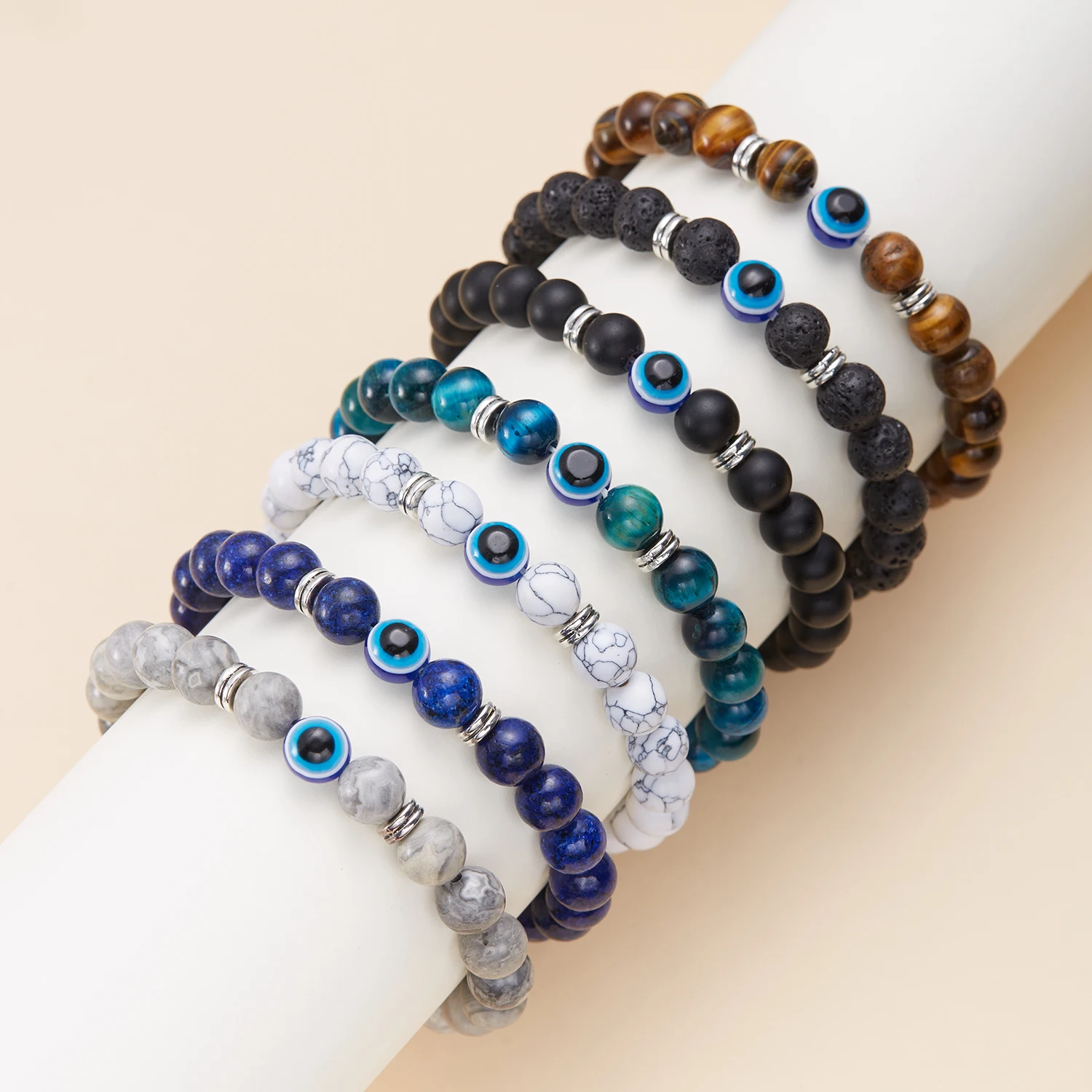 8mm Natural Stone Bracelet Lucky Turkish Evil Eye Bracelet Tiger Eye Beads Bracelets for Women Men Yoga Jewelry Pulsera Hombre