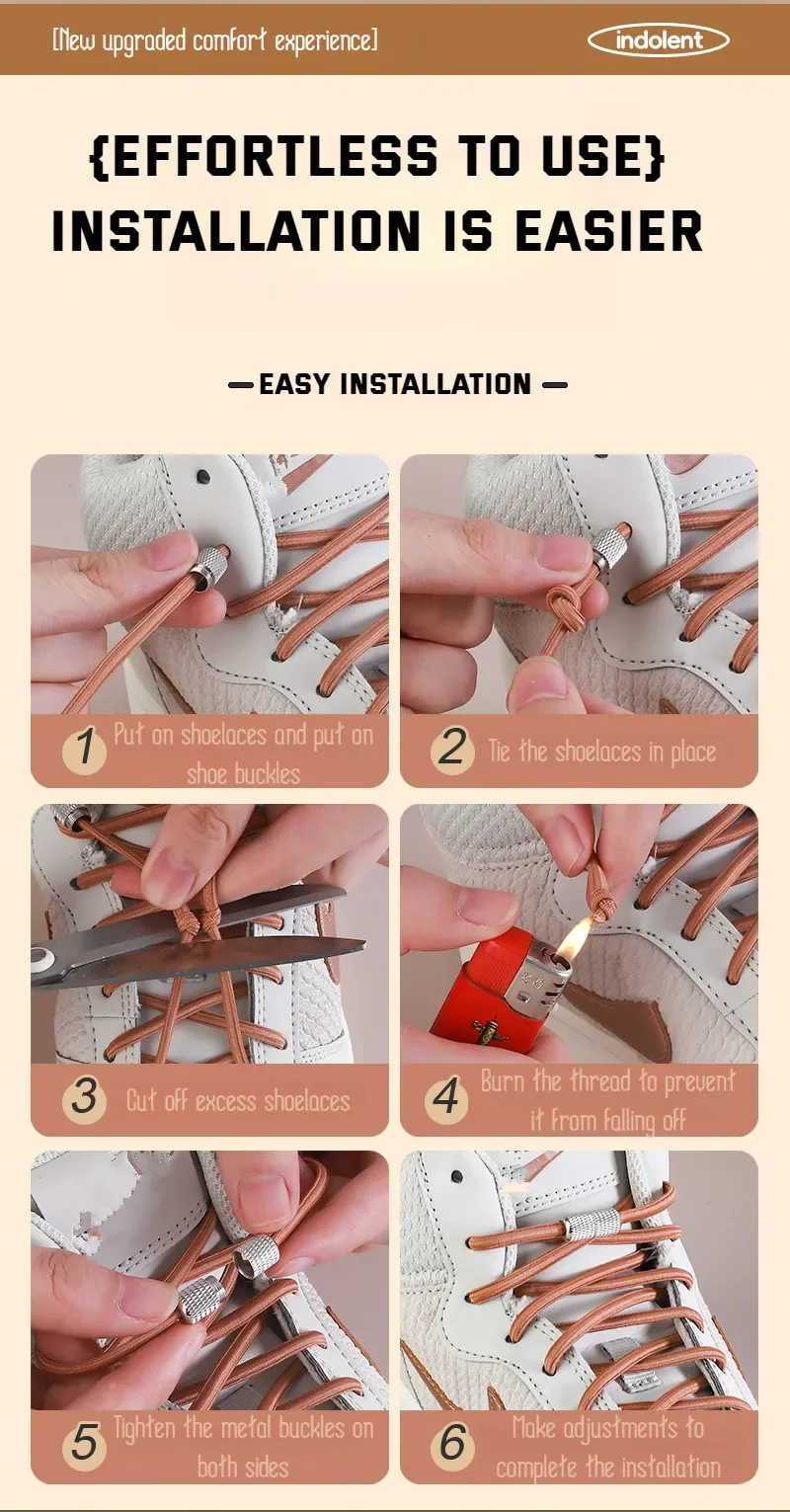 Runde elastische Schnürsenkel für Turnschuhe, Tennisschnürsenkel ohne Krawatten für Kinder und Erwachsene, ohne Krawatte, Schnürsenkel, Gummibänder, Schuhe, Zubehör – Detail 7