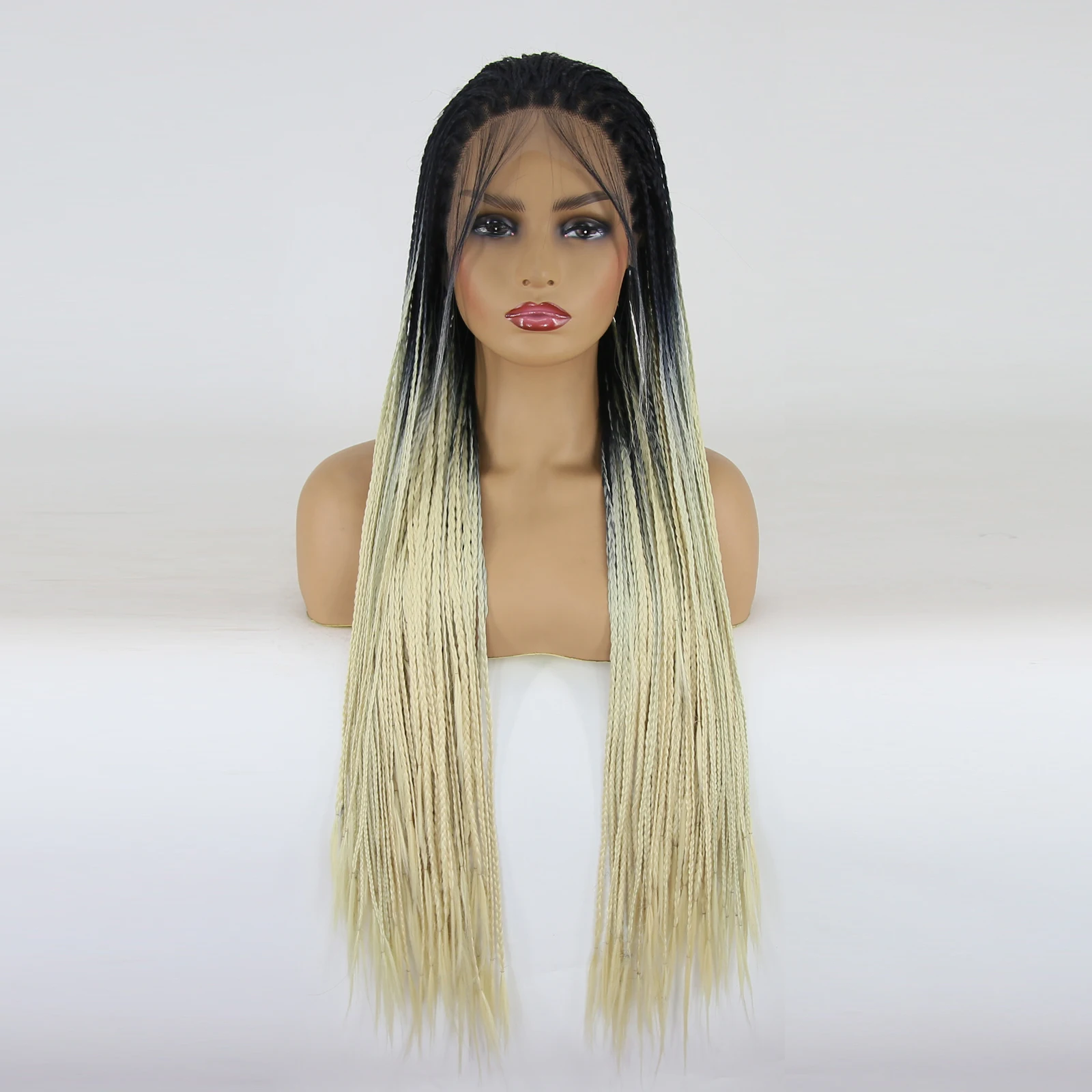 

Thiswig Black Ombre Blonde #613 Color Micro Braided Lace Front Wig for Black Women Heat Resistant Fiber Synthetic Lace Front Wig