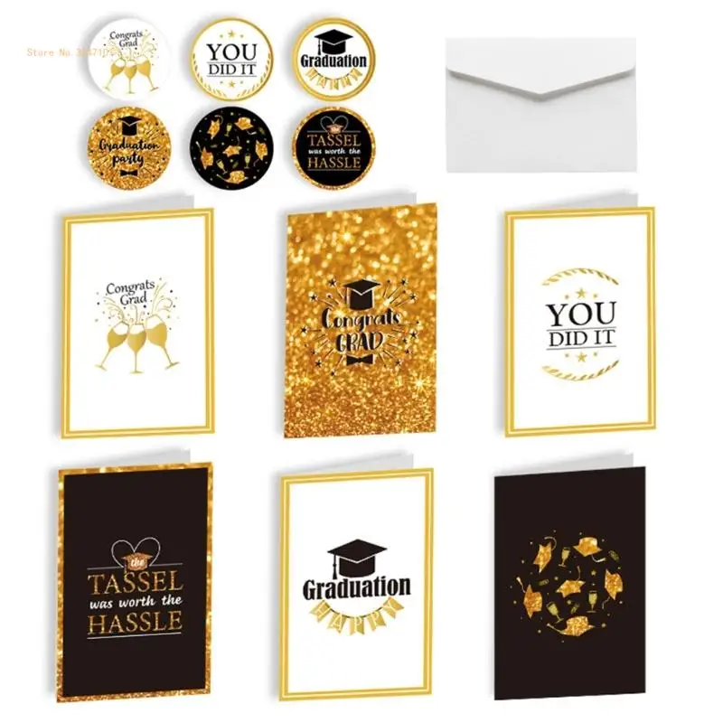 

6 Set Graduation Cards 2024,Graduation Greeting Card Graduation Cards with Envelopes and Stickers for Teacher Student Dropship