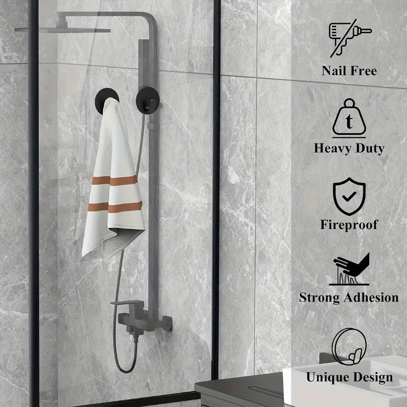 2/4 PCS Modern Black Metal Wall Hooks- Easy to Install Adhesive Hooks, Suitable for Bathrooms, Kitchens Multifunctional Hooks