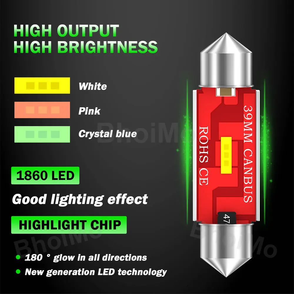 BhoiMo 2PCS Super Bright 12V 24V 1860 Led C5W C10W Bulb Festoon 31mm 36mm 39 41 MM Dome Trunk Signal Lamp Car Light Interior