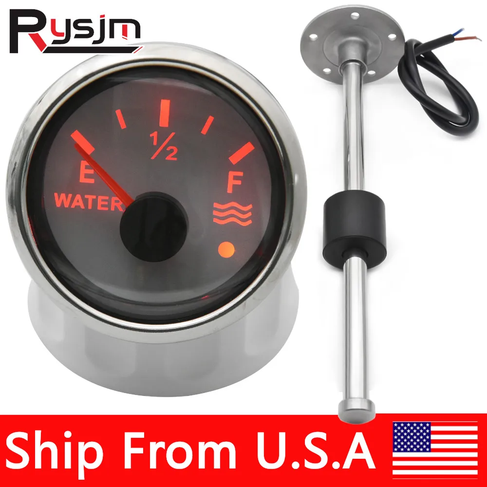 52mm Fuel Level Gauge/Water Level Gauge Meter 0-190ohm/240-33ohm with Alarm for Car Boat Fuel Sender Unit Water Level Sensor