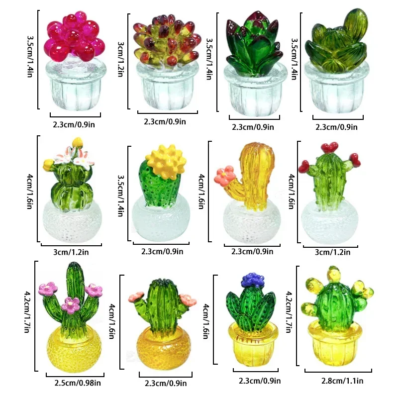 Mini Cactus Figurines Ornaments Cactus Bonsai Decor Micro Landscape Decor Plant Bonsai Potted Succulent Statue Desktop Ornaments