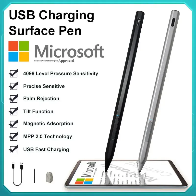 

Стилус для Surface USB-C Charging 4096 для Microsoft Surface Pro 8 7 6 5 4 3 X/ Surface 3/Go 3 2/Laptop 4 3 2/Book 3 2 1