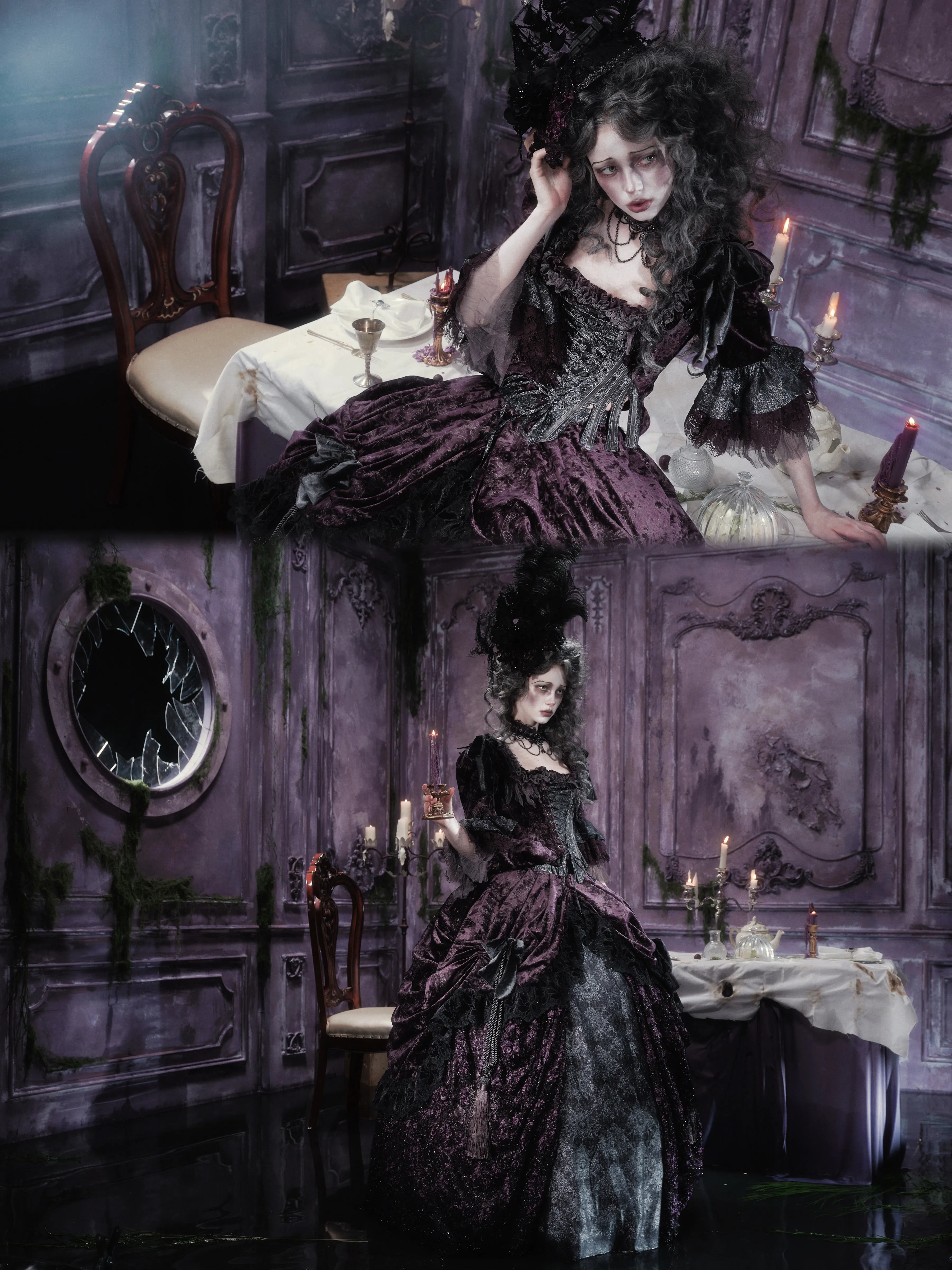 Blood Supply Original Design Ghost Gothic Black Purple Western Evening Dress Halloween Autumn Ball Gown Palace Skirt
