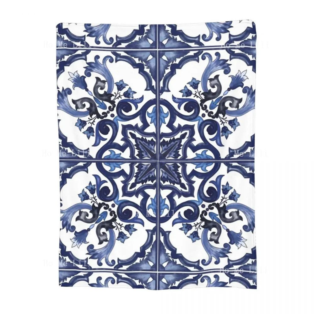 Navy Blue Floral Mediterranean Sicili Vintage Quick-Drying Towel Soft Highly Absorbent Multipurpose For Bathroom Hotel Gym