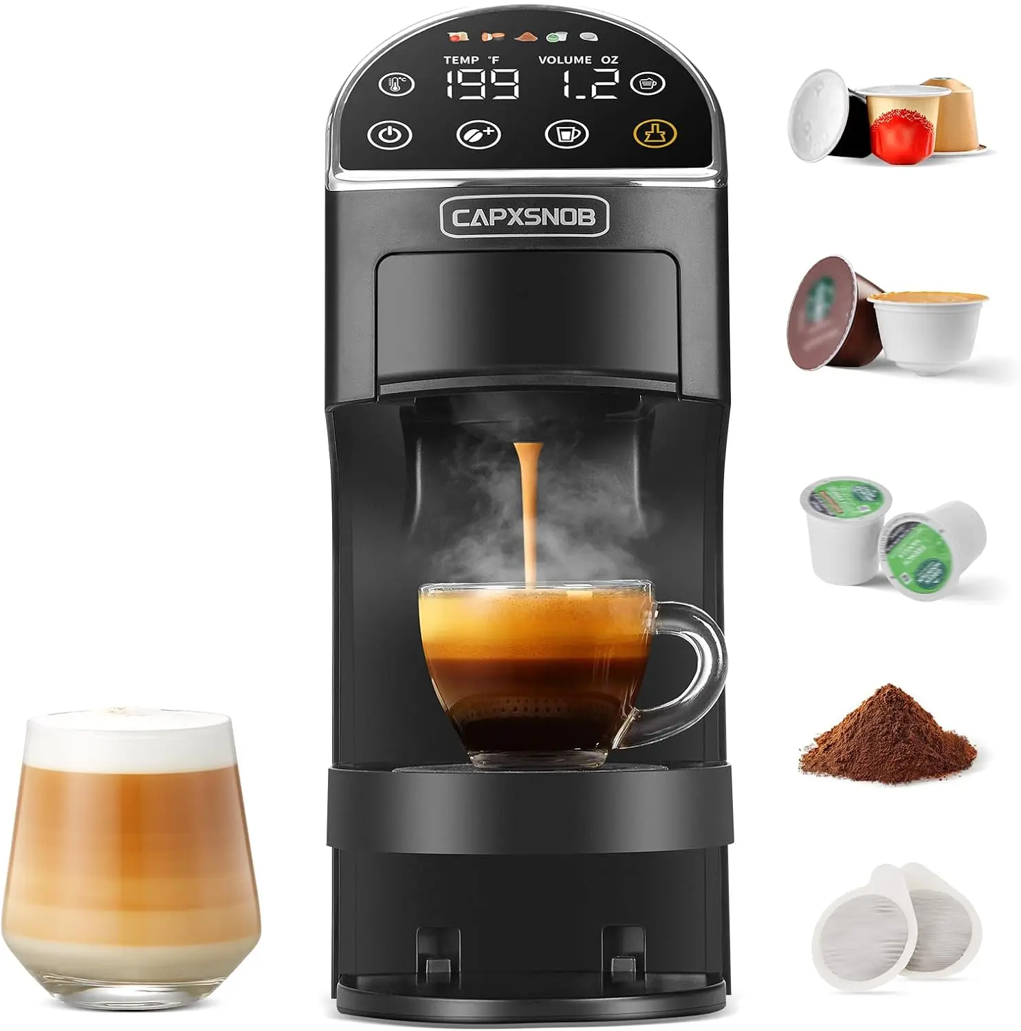 Magician2 Mini 5-in-1 Coffee Maker & Machine for Pods & Grounds, LED Touch | Fits K Cup/Nespresso/Dolce Gusto & ESE Pods,Touchsc