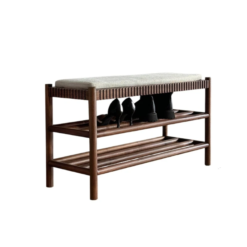

Black walnut shoe changing stool shoe rack is integrated, solid wood shoe stool door home