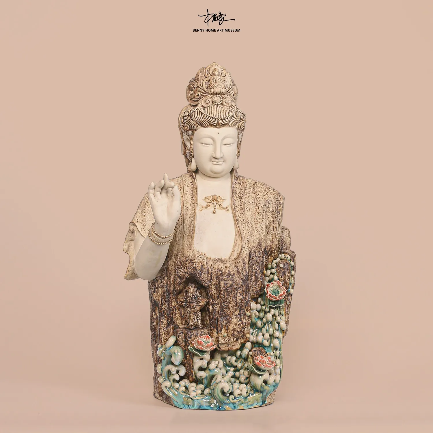 

2025ZW7 Intangible Cultural Heritage Handmade Shiwan Ceramics Nanhai Guanyin Guanyin Bodhisattva Bust Ornament