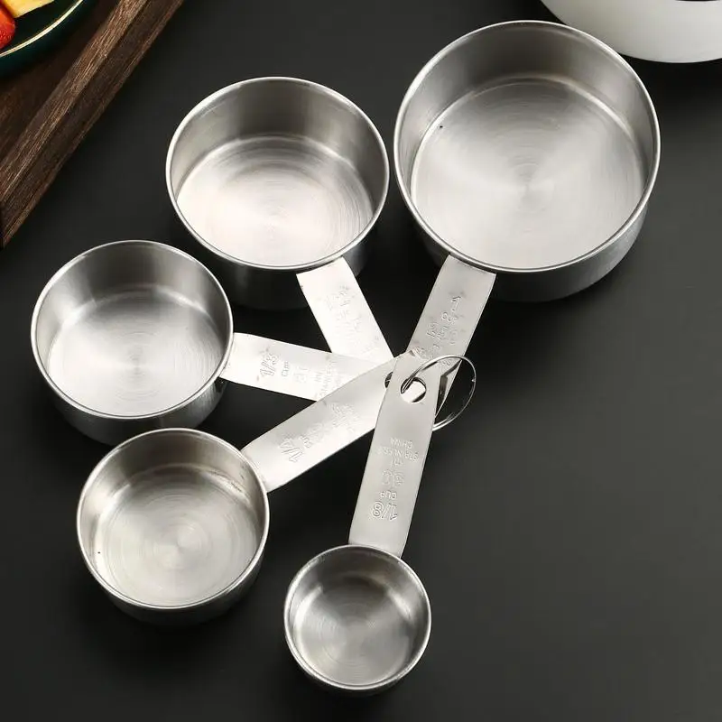 

5Pcs/Set Stackable Measuring Cups And Spoons Set With Scale Stainless Steel Coffee Measuring Spoon Kitchen Accessories