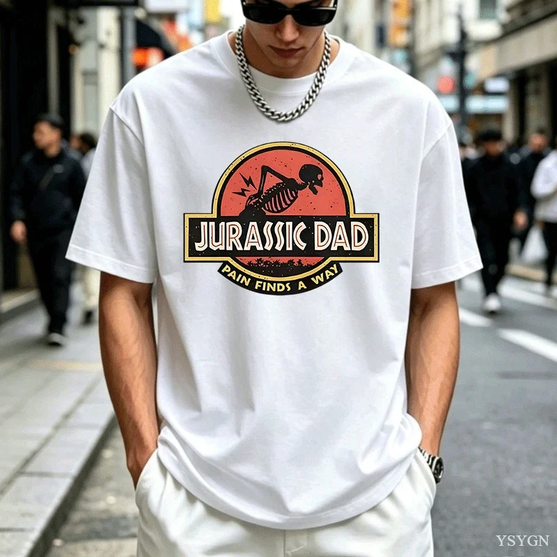 Jurassic Dad Dinosaur Skeleton Graphic Mens T Shirt Funny Father Vintage Short Sleeve Crew Neck Cotton Tee Dad Humor Casual Top