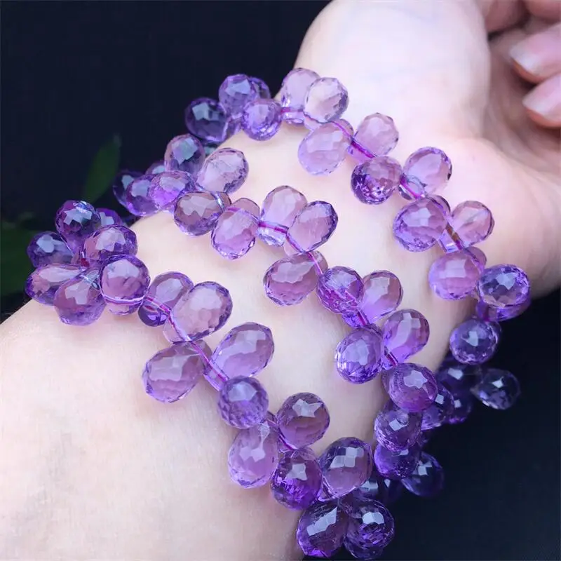 10.5MM Natural Amethyst Facet Teardrop Pendant Bracelet Fashion Gemstone Jewelry Reiki Healing Gift For Women 1pcs