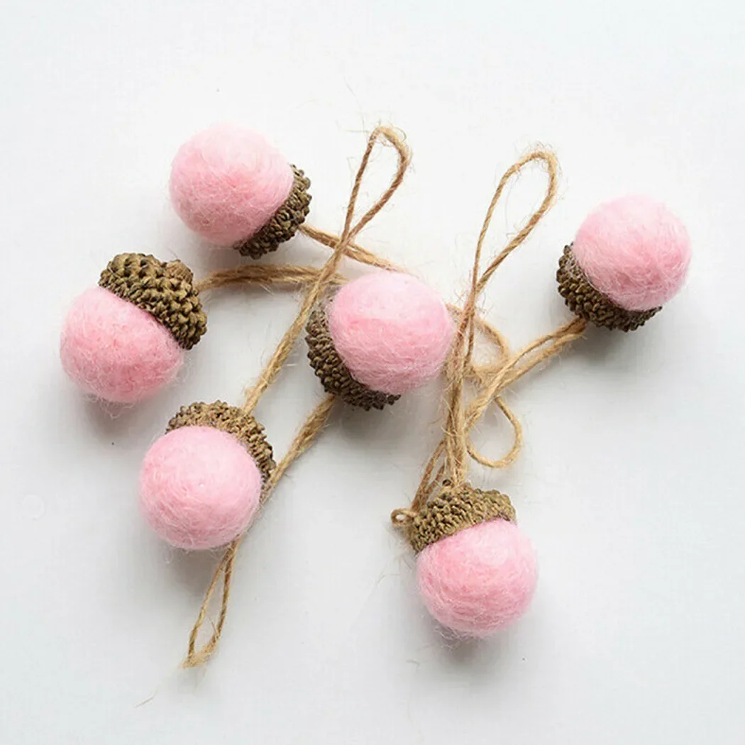 6 pezzi di decorazioni natalizie in feltro di lana ghiande 2025 albero di Natale pendente appeso famiglia ornamenti per feste di buon artigianato fai da te 2,5x2 cm