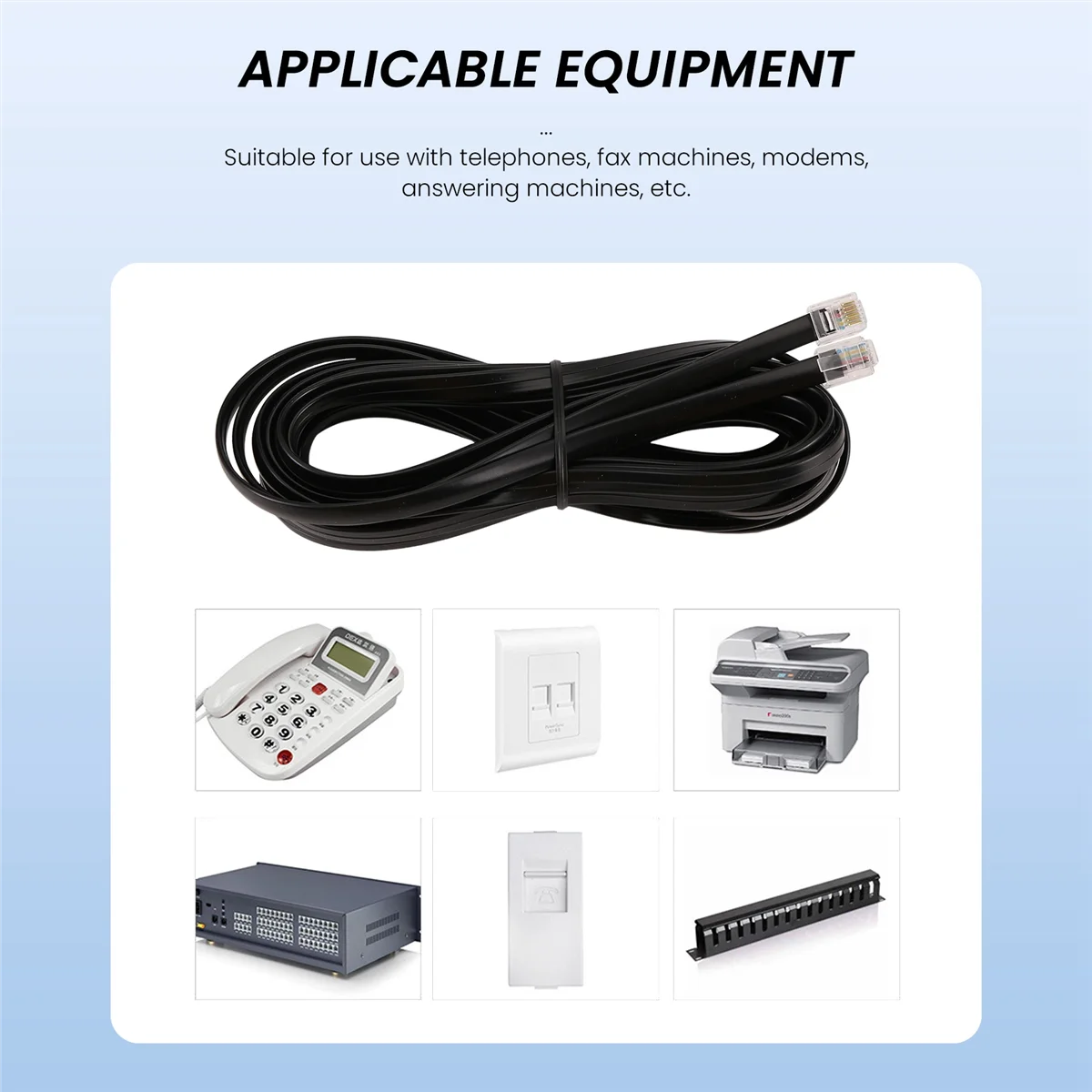 ABAN 6P6C RJ11 Telephone Extension Fax Modem Cable Line 5M Length Black