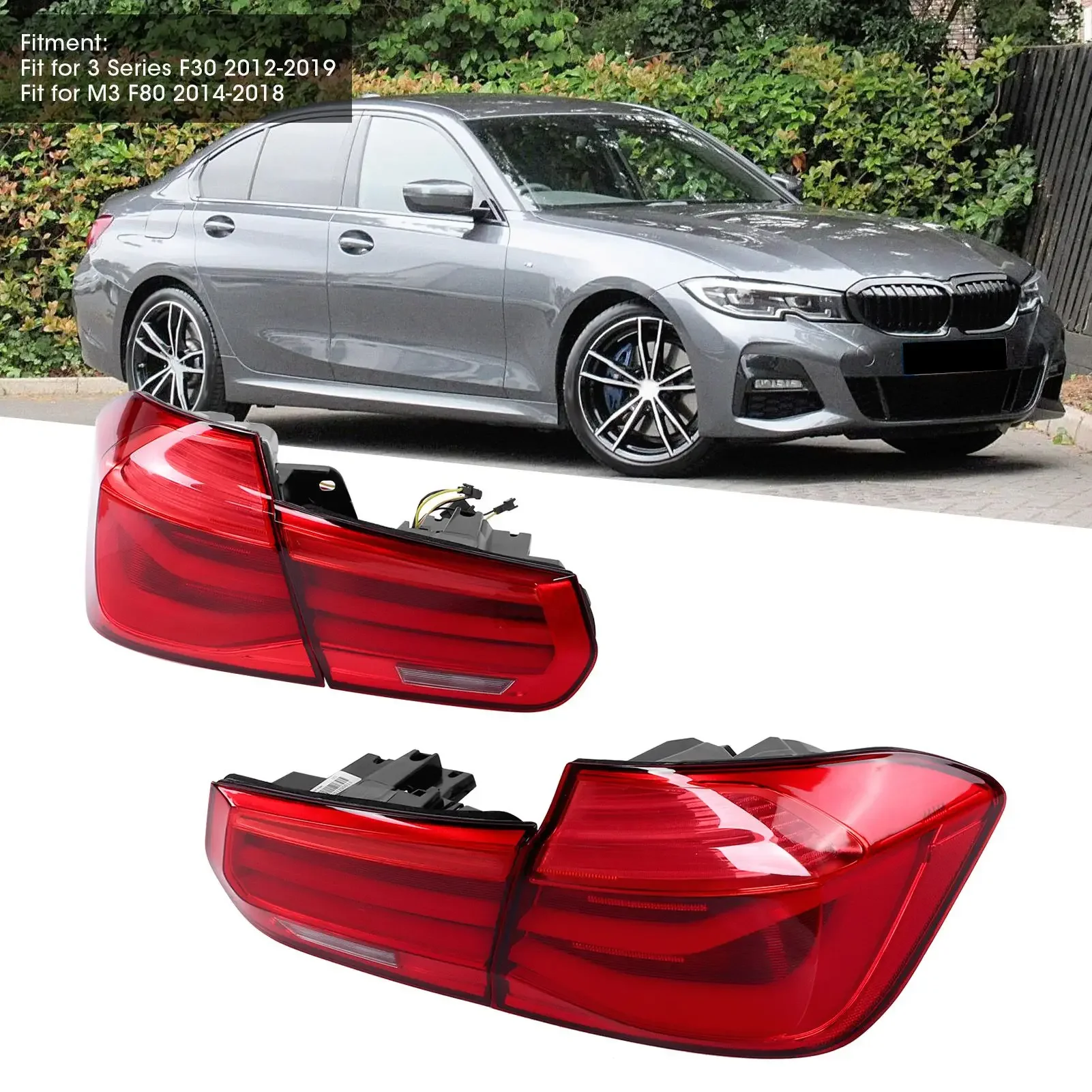 For BMW 3 Series F30 M3 F80 2012 2013 2014 2015 2016-2019 1 Pair Full LED Dynamic Rear Tail Light Lamp Red Lens