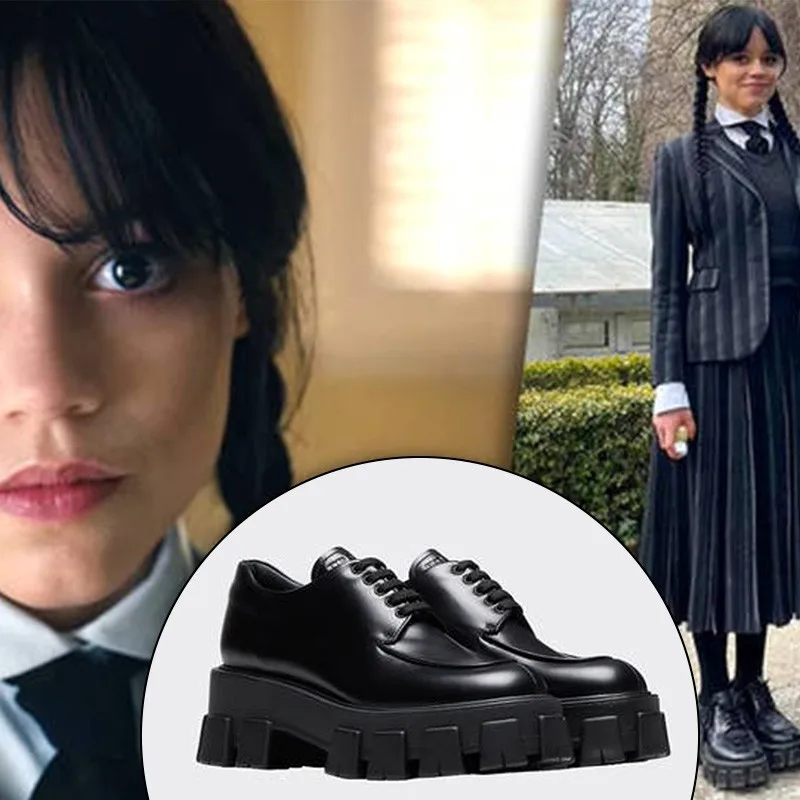 Wednesday Addams Cosplay Shoes Kids Thick Bottom Vintage Gothic Wind Fashion Shoes Girls Women Halloween Party Costume Shoes