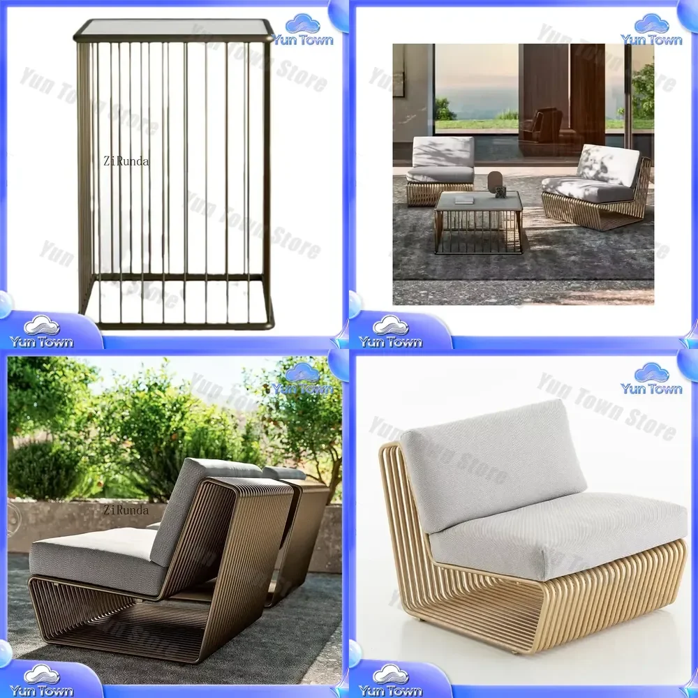Stainless Steel Outdoor Sofa Set for Courtyard Balcony Patio Coffee Table Furniture Combination Modern Garden Living Room