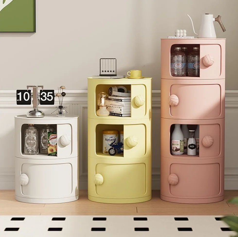 Gabinete de almacenamiento en habitación para el hogar, mesita de noche redonda multicapa, espacio de almacenamiento, mesita de noche, almacenamiento de estudio, mesa auxiliar