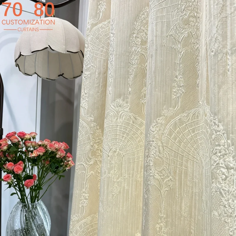 French Court Style Curtain with Gold Wire Relief Jacquard Blackout Curtains for Bedrooms Living Rooms Villas Customized Finished