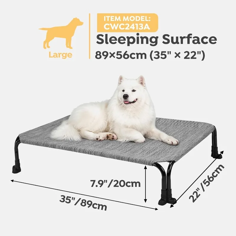 Elevated Dog Bed, Cooling Raised Dog Bed, Outdoor Dog Bed with Non-Slip Dual-Boot Feet, Durable Breathable Teslin Mesh