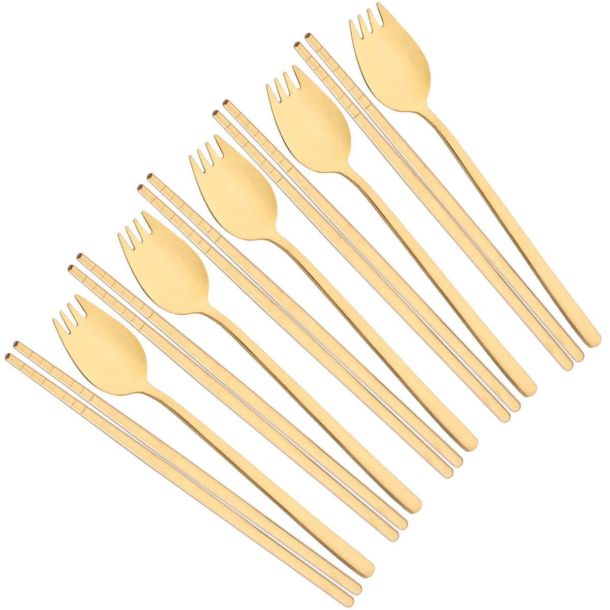 10pcs Western Service Fork Spoon Flatware Integrated Salad Spoon Fork Cutlery Set Stainless Steel Sushi Chopsticks Dinnerware