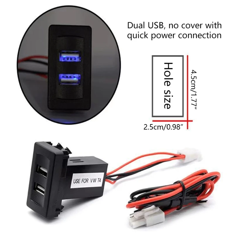 for Volkswagen-T4 Car Dual Port Adapter Portable Cigarette USB Charging Cable Quick