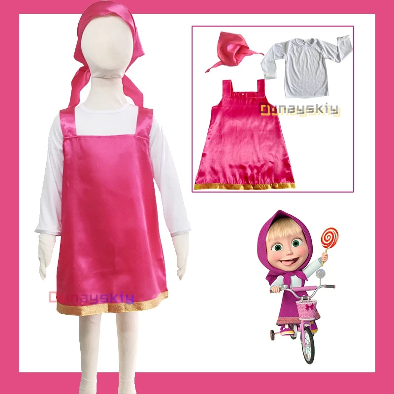 

Halloween Mashaaa 코스프레 Anime Costume Outfit Girls Pink Dresses Tshirt Head Scarf 코스프레 Skirt Set Carnival Dress Up Party