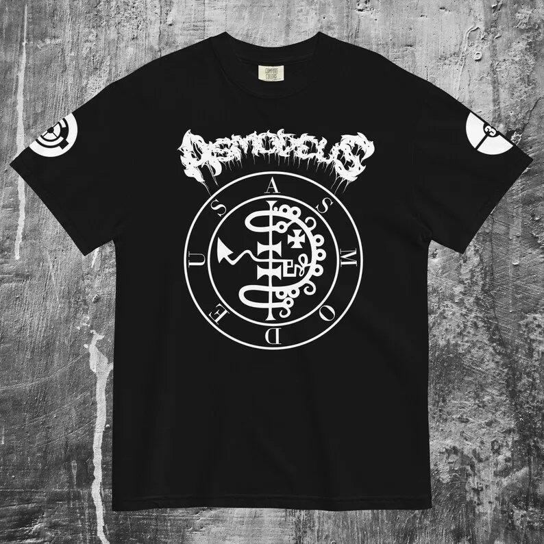 ASMODEUS 32 V1 Men’s garment-dyed heavyweight t-shirt Streerwear Goth Techwear Clothing Black