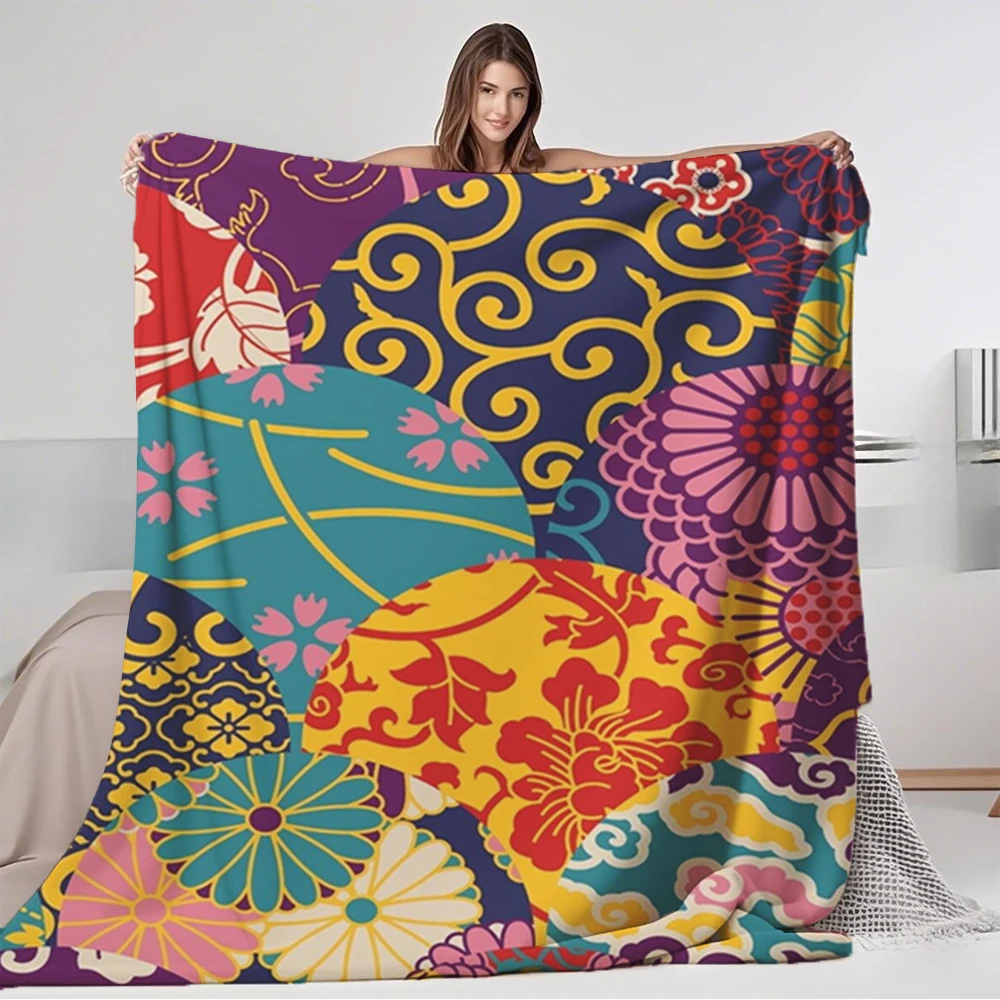 

Classic Flannel Bed Blanket Eastern Style Fabric Patchwork Collection Japanese Zen Bedcover Double-sided Throw